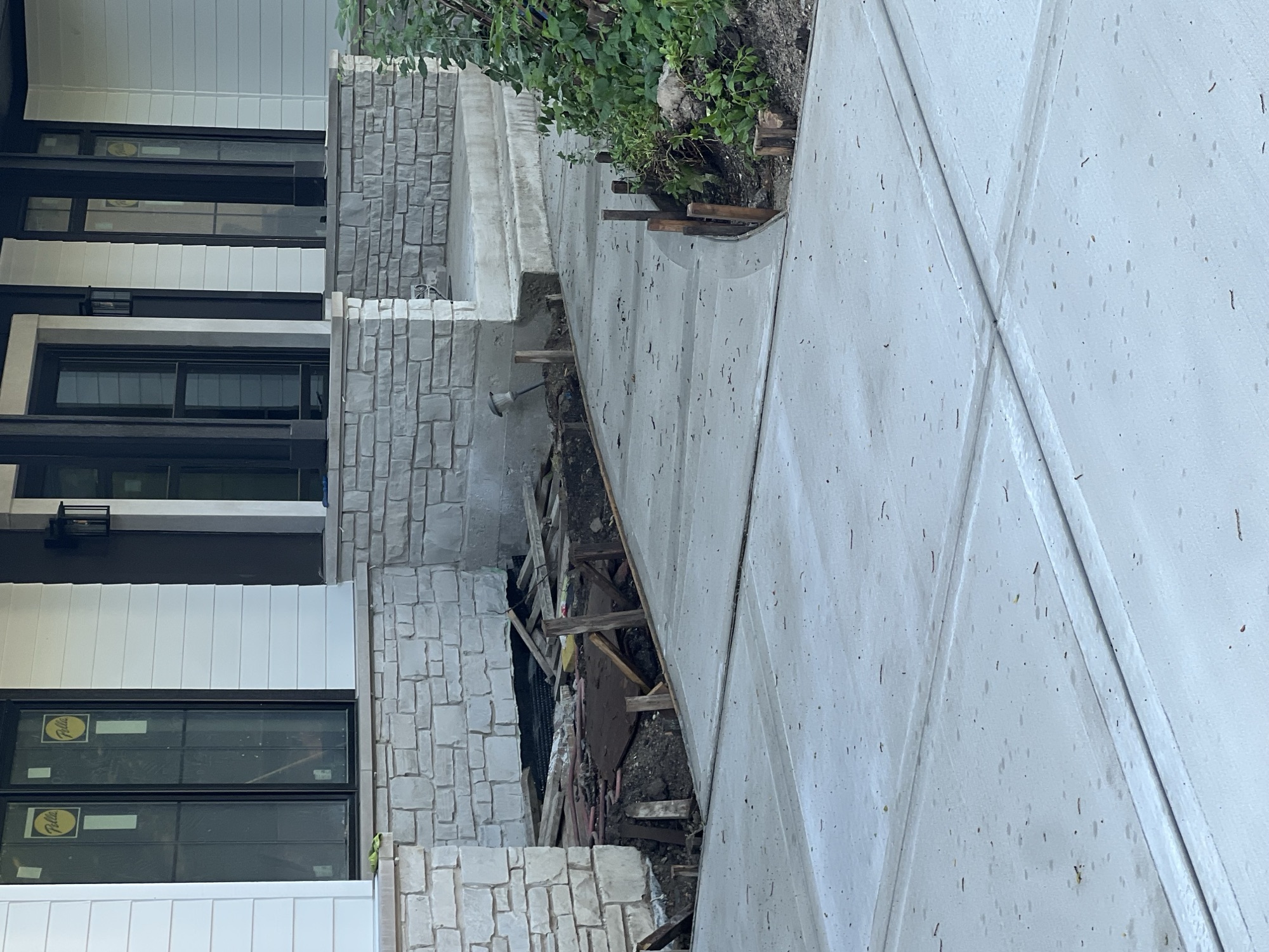 Concrete front walkway stone porch