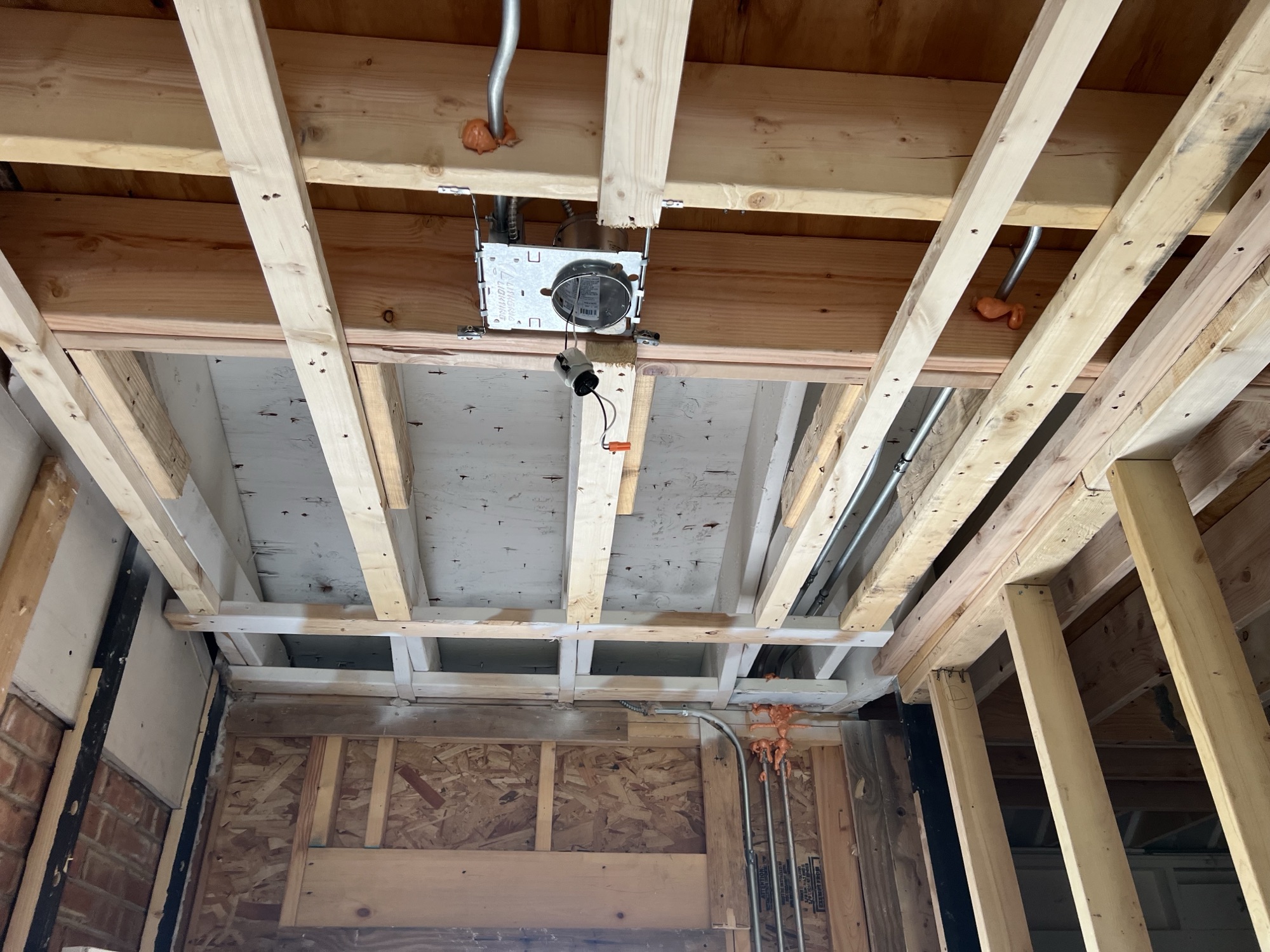 Exposed ceiling joist framing